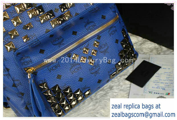 High Quality Replica MCM Stark Backpack Jumbo in Calf Leather 8100 Blue